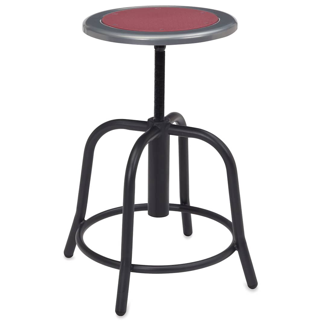 Open in modal - National Public Seating Designer Swivel Stool - Black frame showing footring and Burgundy seat