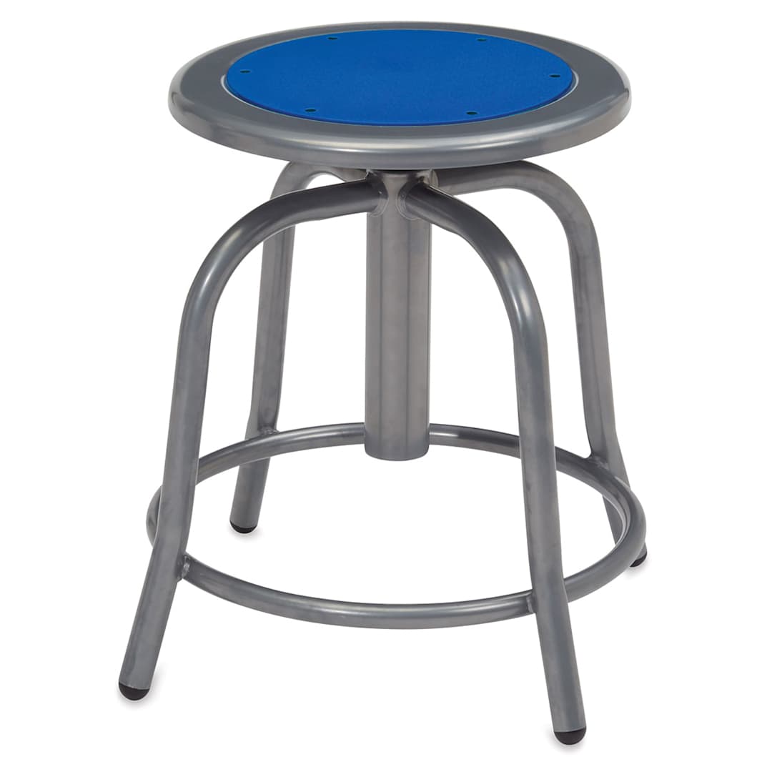 Open in modal - National Public Seating Designer Swivel Stool - Gray frame showing footring and Prussian Blue seat