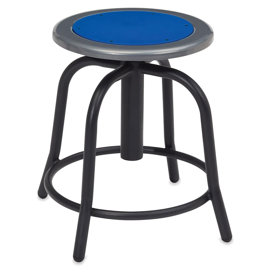 Open in modal - National Public Seating Designer Swivel Stool - Black Frame showing footring and Prussian Blue seat