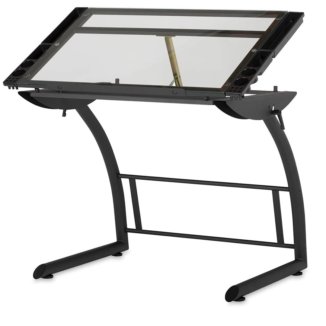 Open in modal - Studio Designs Triflex Sit-to-Stand Drawing Table - Charcoal Frame/Clear Glass
