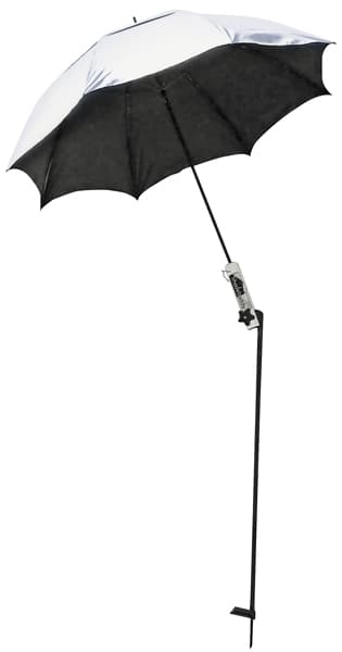 Open in modal - Guerrilla Painter Shadebuddy Umbrella - Shown open with ground stake