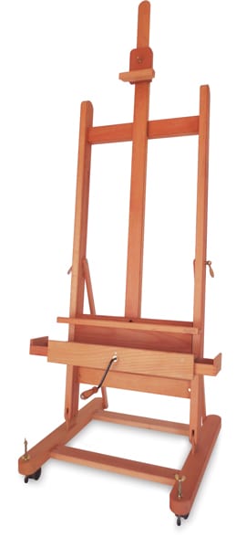 Open in modal - Mabef Small Studio Easel M-05 - Angled view showing crank and extended mast