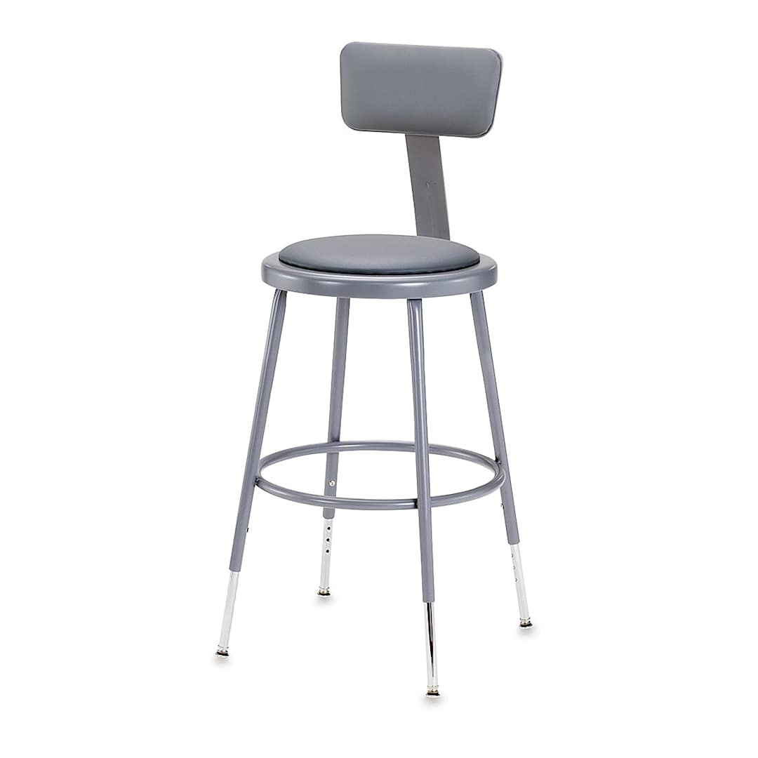 Open in modal - National Public Seating Corp. Adjustable Padded Stool - With Backrest, 19" - 27" tall, Grey