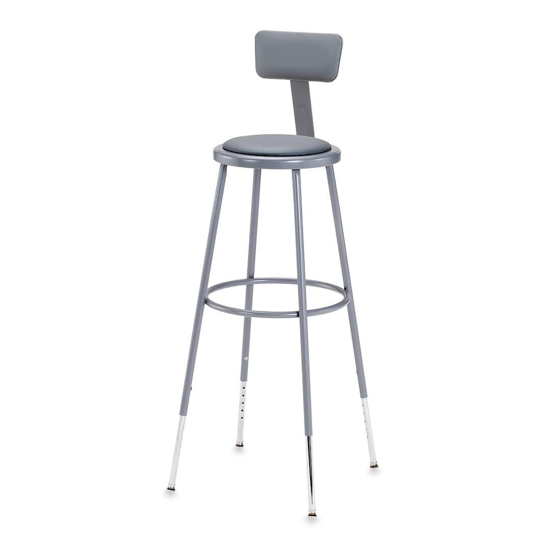 Open in modal - National Public Seating Corp. Adjustable Padded Stool - With Backrest, 31" - 39" tall, Grey