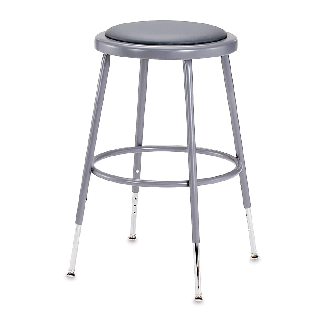 Open in modal - National Public Seating Corp. Adjustable Padded Stool - 19" - 27" tall, Grey