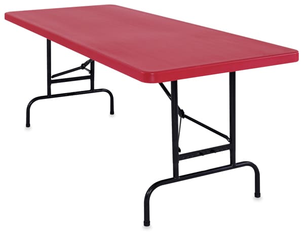 Open in modal - Adjustable Height Folding Table - Right angled view of  Red Table