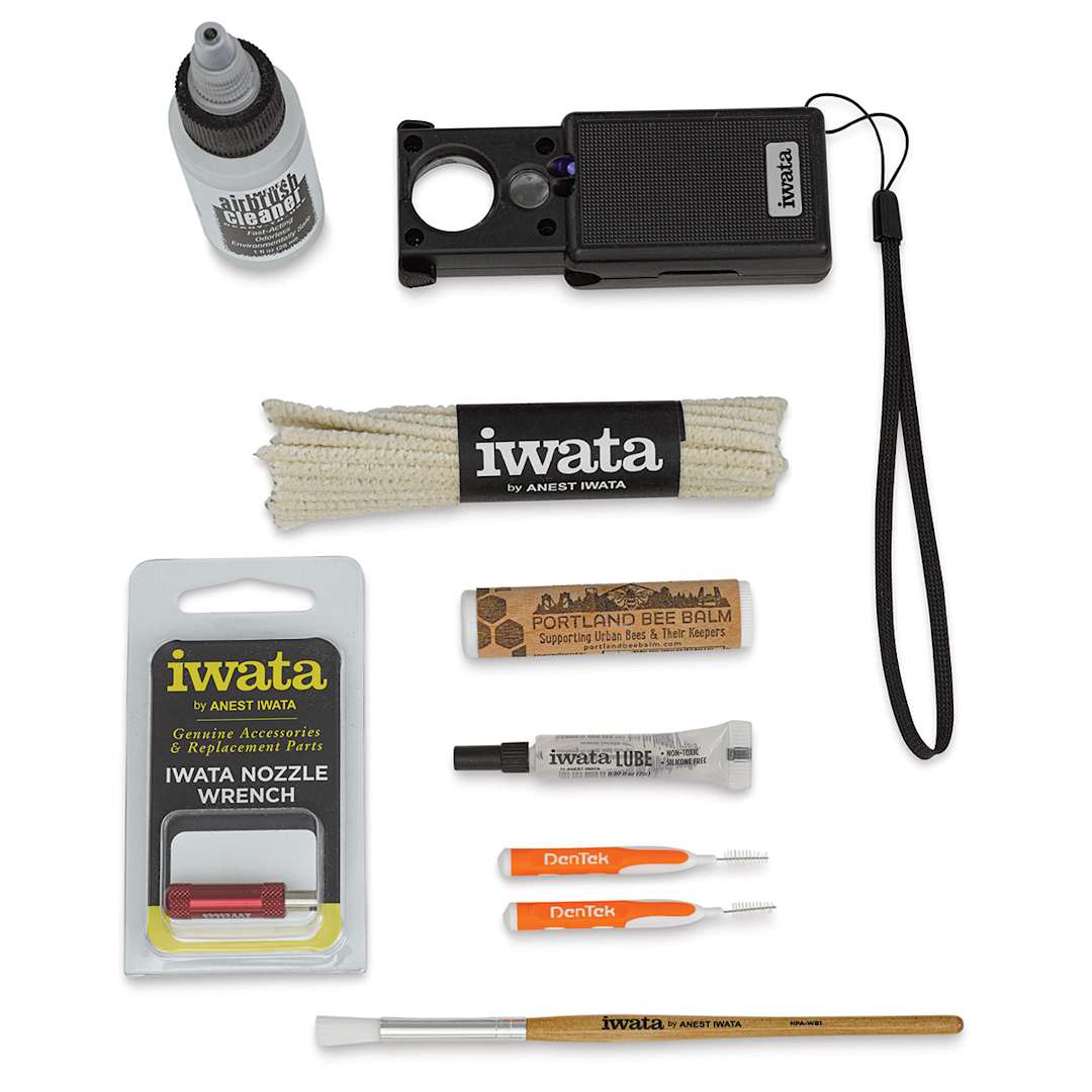 Open in modal - Iwata Airbrush Cleaning Kit - Components of Cleaning kit shown laid out