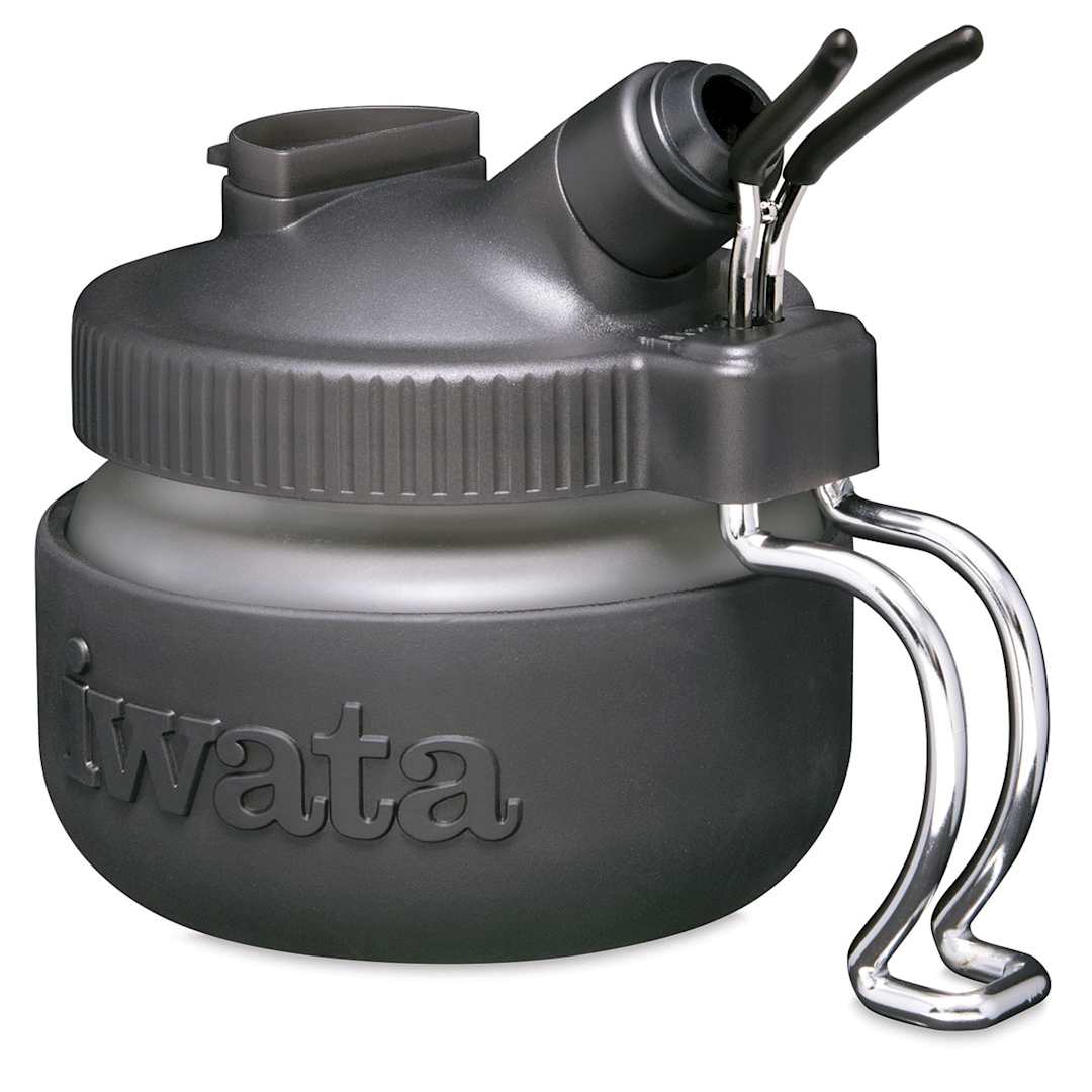Open in modal - Iwata Universal Spray Out Pot - Front view showing Airbrush hanger