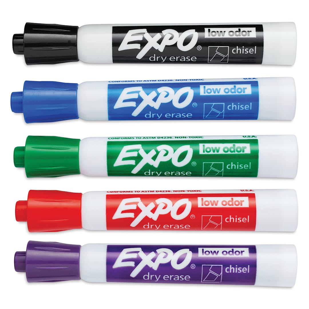 Open in modal - Expo Dry Erase Low Odor Markers - Chisel Tip, Assorted Colors, Set of 36, contents laid out