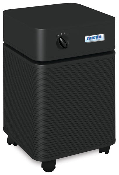 Open in modal - Austin HealthMate Air Cleaner- Angled view of Black Air Cleaner showing dials and wheels