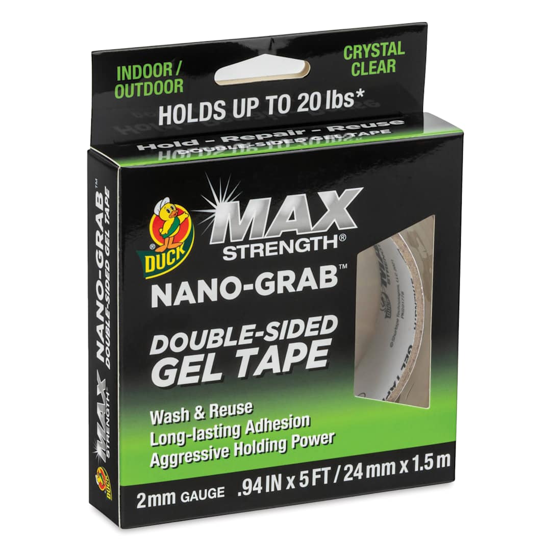 Open in modal - Duck Max Strength Nano-Grab Double Sided Gel Tape - Clear, 0.94" x 5 ft - front of packaging