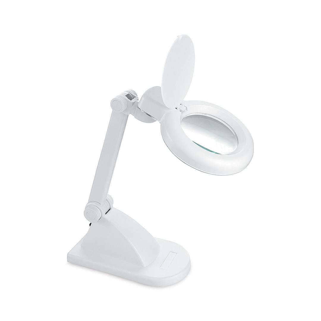 Open in modal - Daylight Naturalight LED Magnifying Table Lamp - Side view of lamp with Magnifier cover lifted