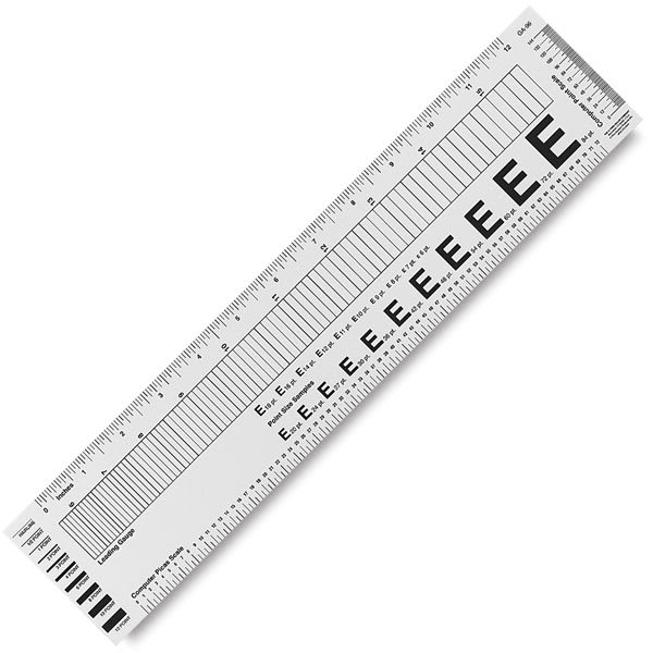 Open in modal - Westcott Flexible Typesetter's Ruler - Angled ruler with markings of various scales and type sizes
