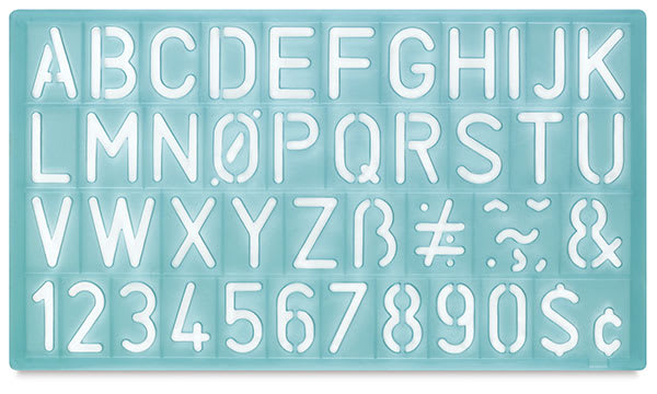 Open in modal - Westcott C-Thru Stencil Lettering Guides - Top view showing letters and numbers
