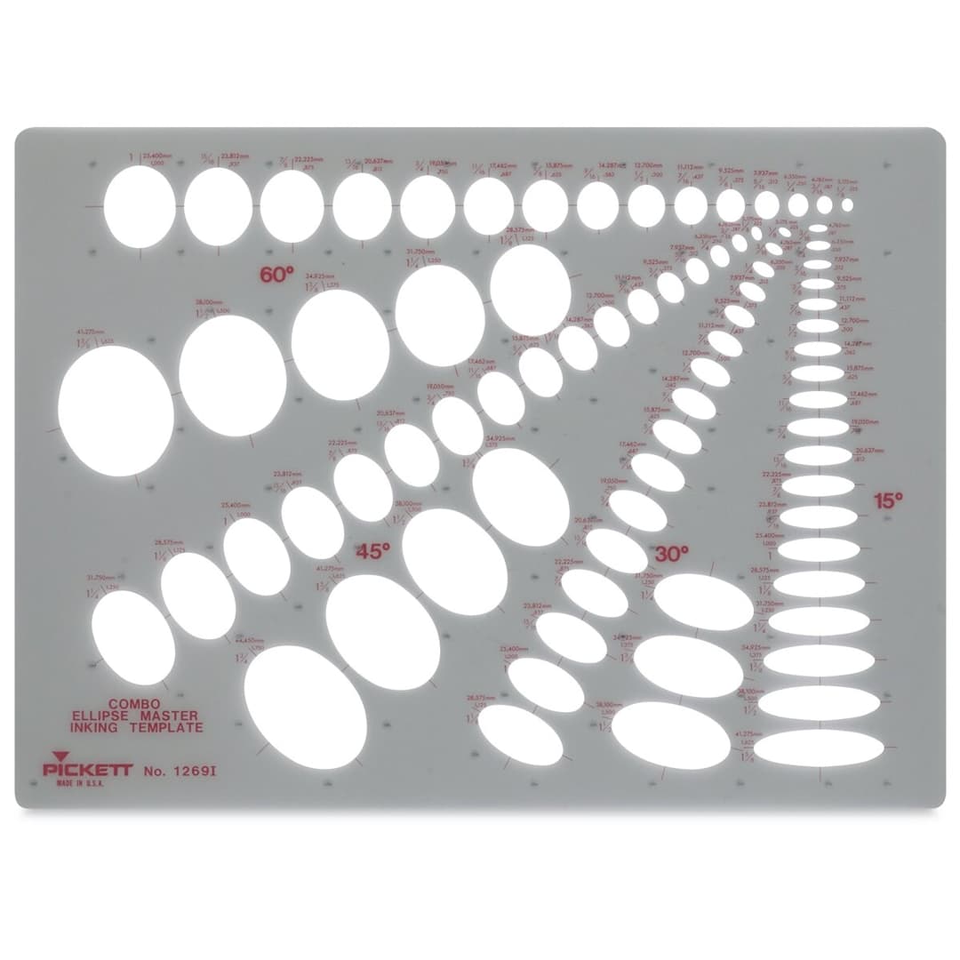 Open in modal - Chartpak Pickett Ellipses Templates - front view of Combo Ellipse Master Template
