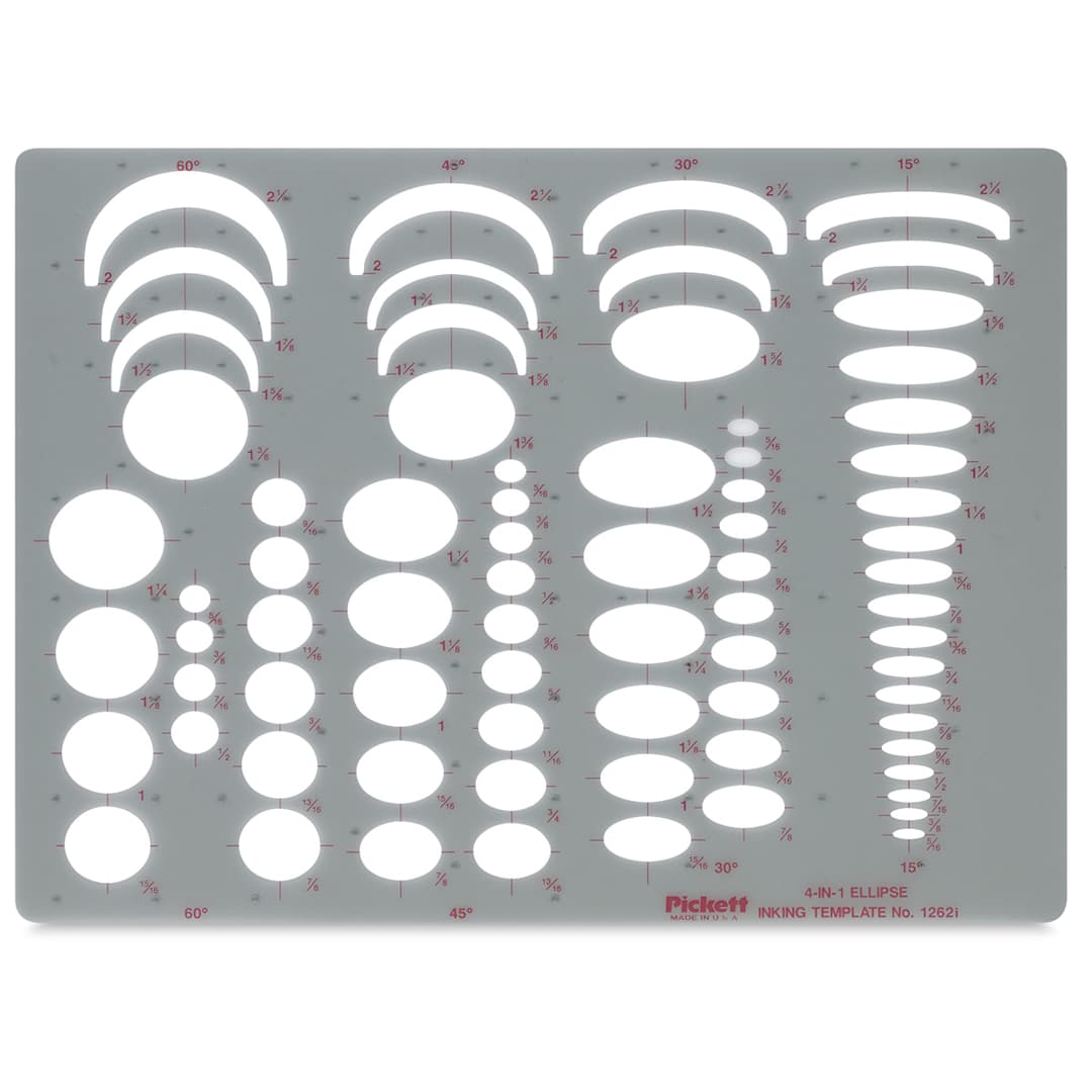 Open in modal - Chartpak Pickett Ellipses Templates - front view of 4-in-1 Ellipse Template