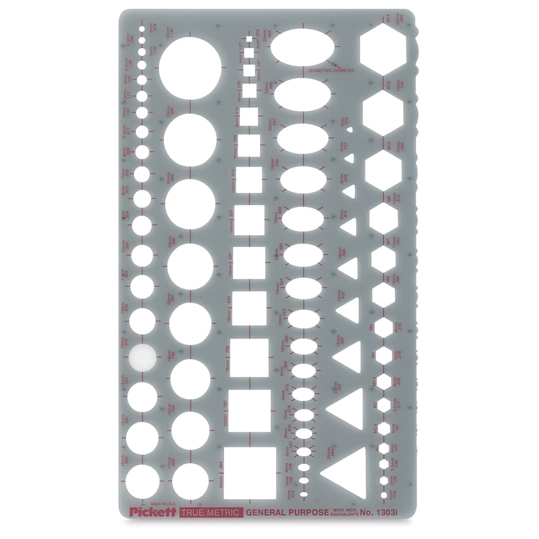 Open in modal - Pickett Arrows and Shapes Templates - Front view of Metric scale General Purpose Template