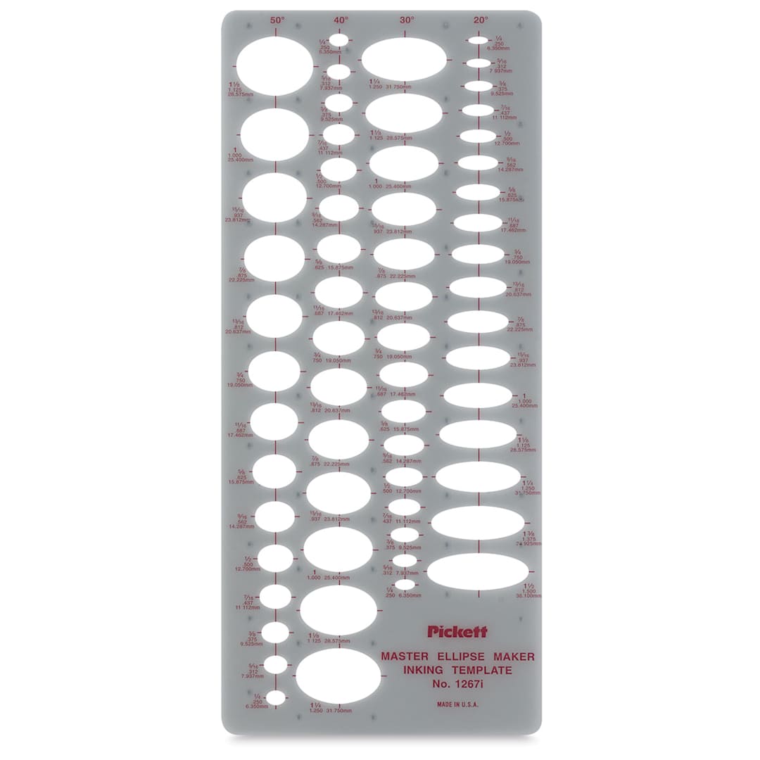 Open in modal - Chartpak Pickett Ellipses Templates - front view of Master Ellipse Maker (20 to 50 degree) Template