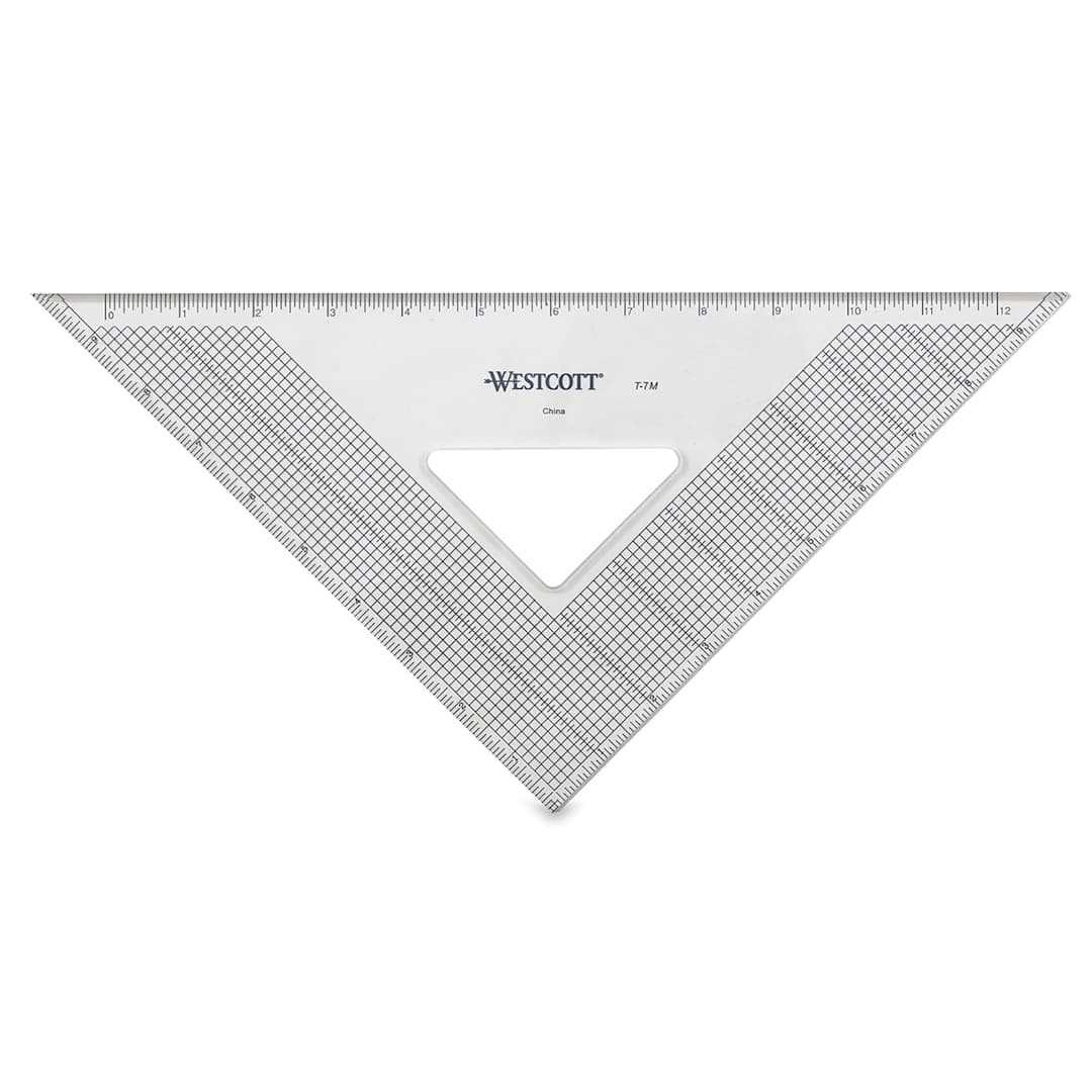 Open in modal - Westcott Gridded Triangles - Top view of clear Acrylic 45-90 degree triangle