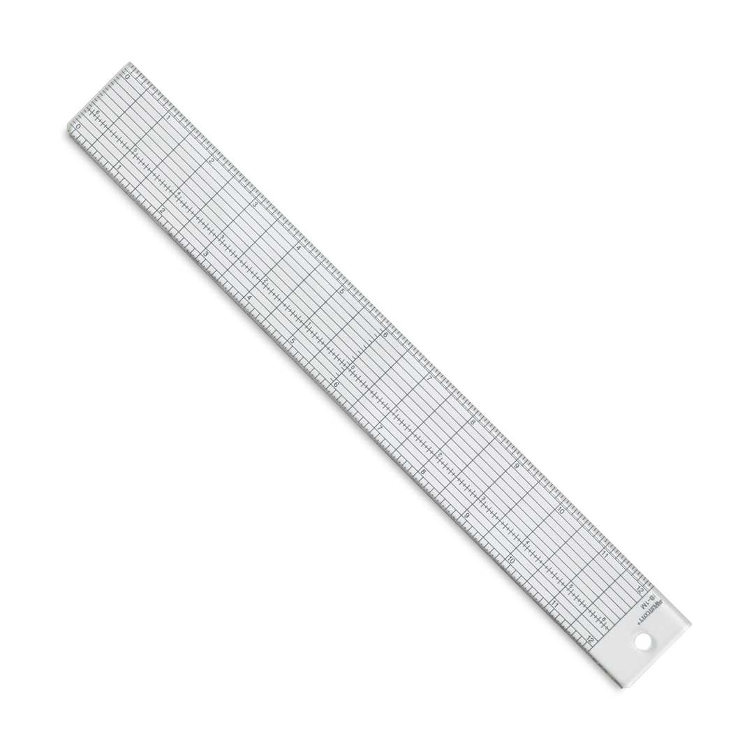 Open in modal - Westcott Grid Ruler - 12" Clear Plastic Grid Ruler shown at angle