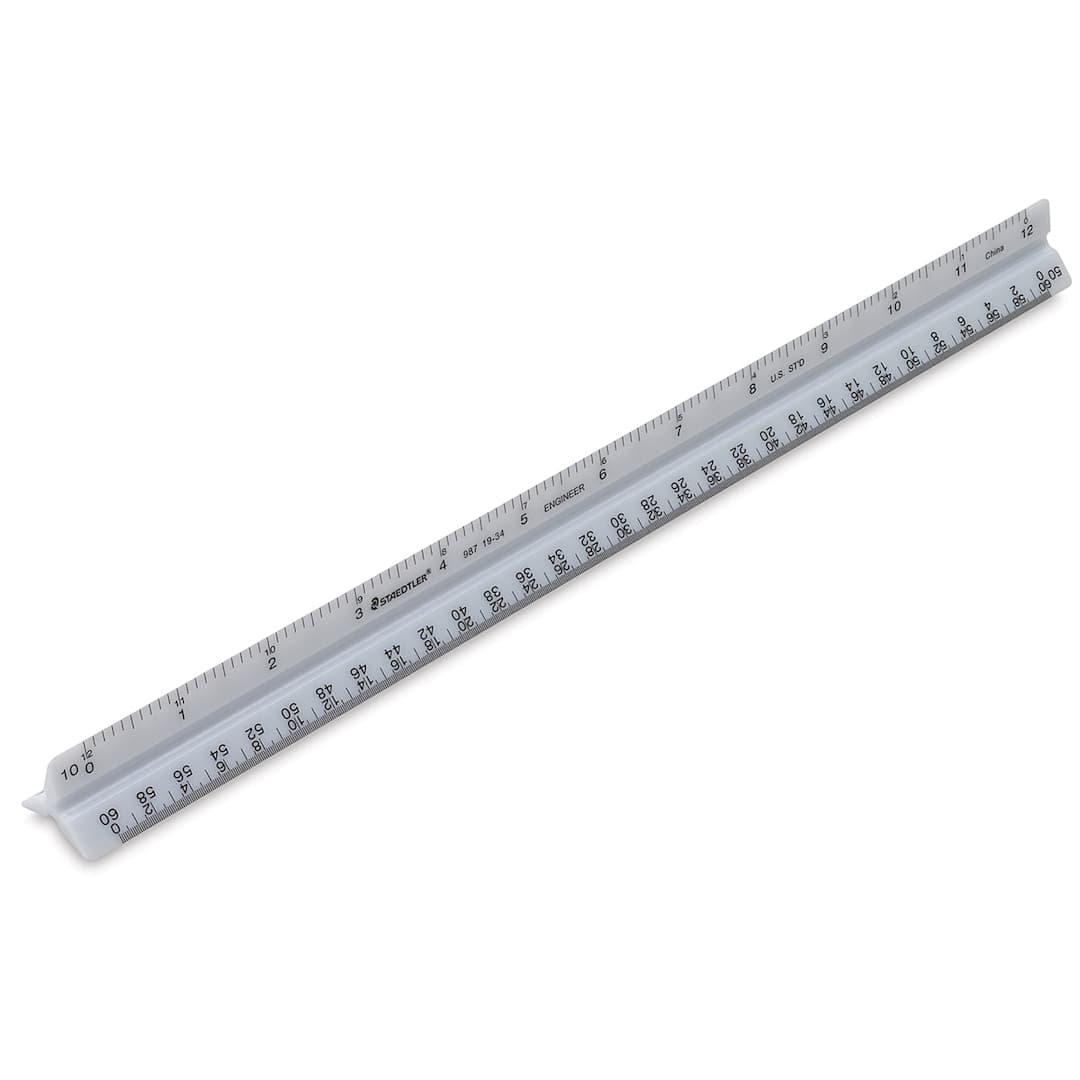 Open in modal - Staedtler Mars Triangular Scales - Engineer Scale shown at angle