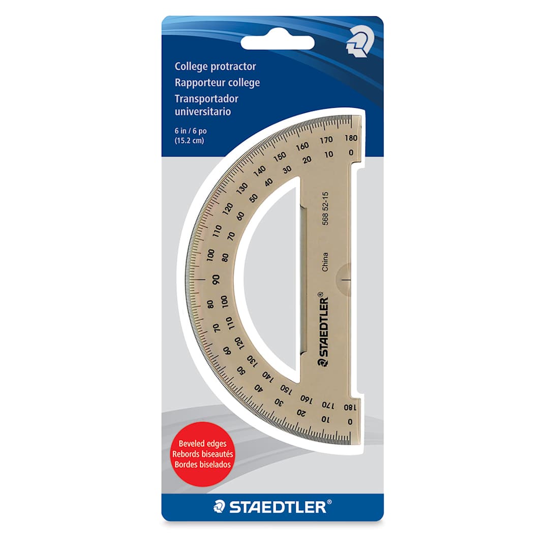 Open in modal - Staedtler Mars College Protractor - Front of blister package of 180 degree protractor
