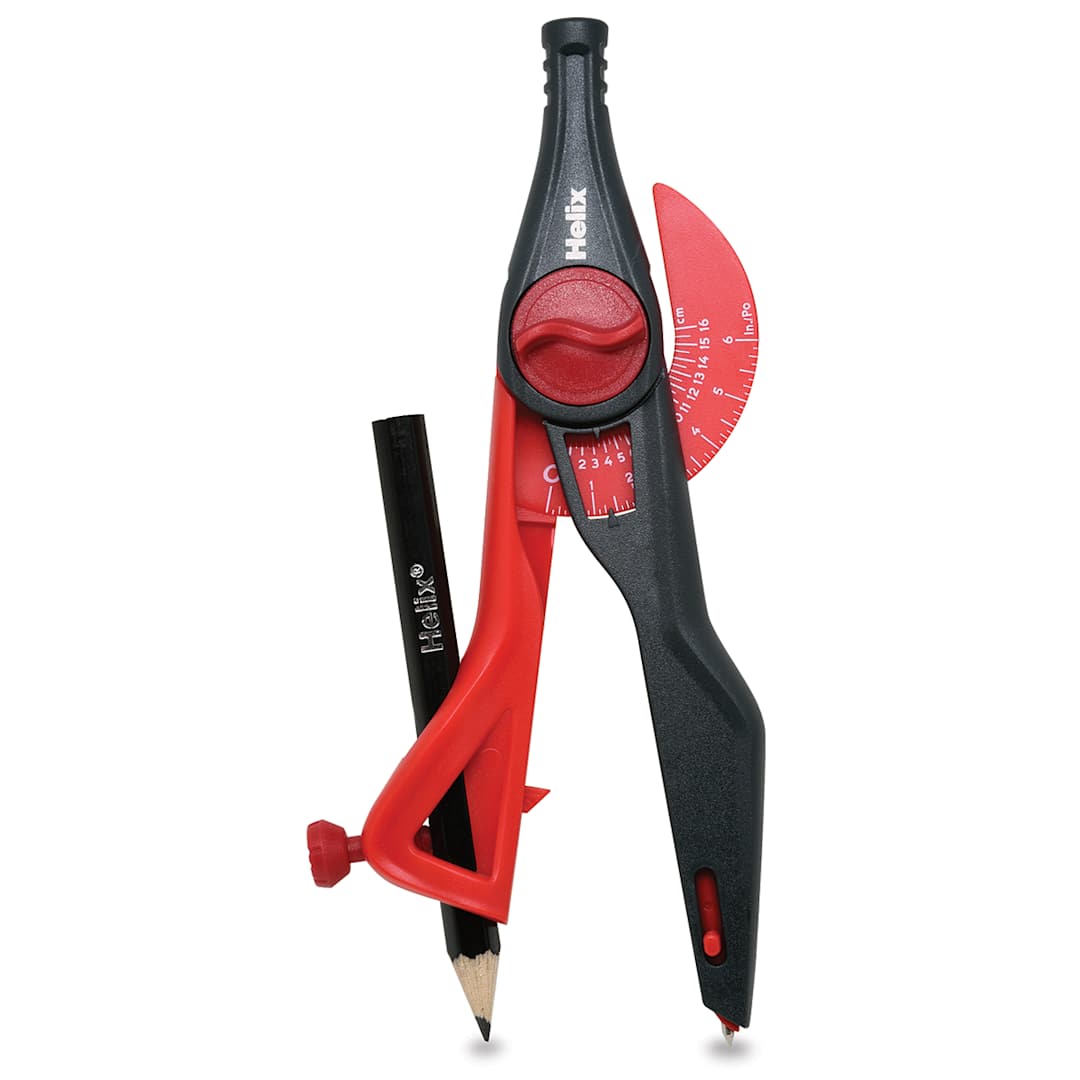 Open in modal - Helix Safety Compass - Red Compass shown upright with pencil (random colors shipped)