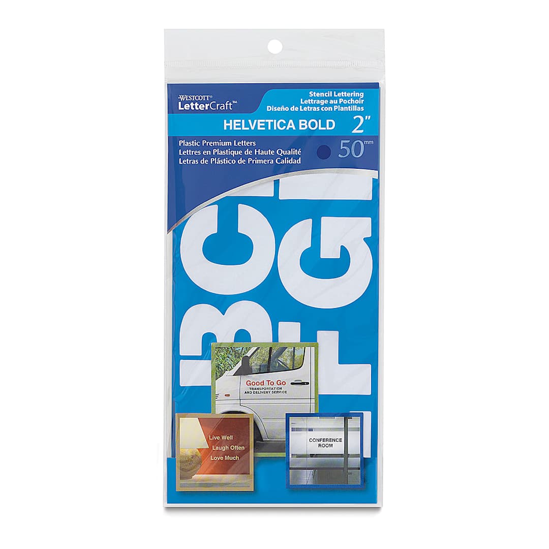Open in modal - Westcott BetterLetter Plastic Letter Stencils - 2", Capital and Lower Case, Helvetica Bold