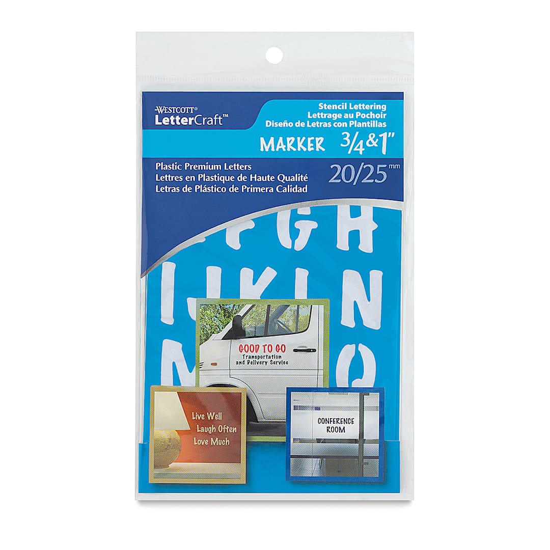 Open in modal - Westcott BetterLetter Plastic Letter Stencils - 3/4" & 1", Capital and Lower Case, Marker