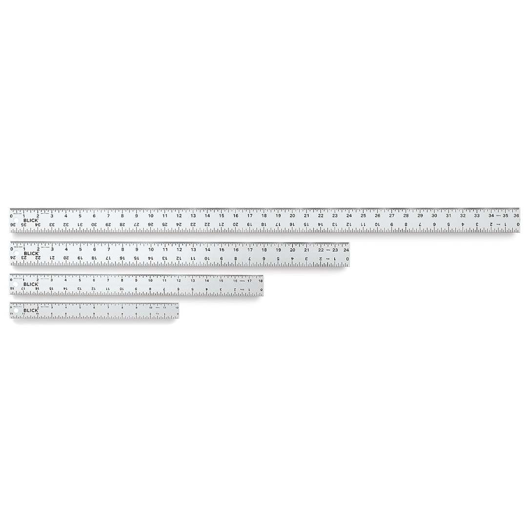 Open in modal - Blick Aluminum Straightedge Rulers - 4 Lengths of Straightedge Rulers shown horizontally