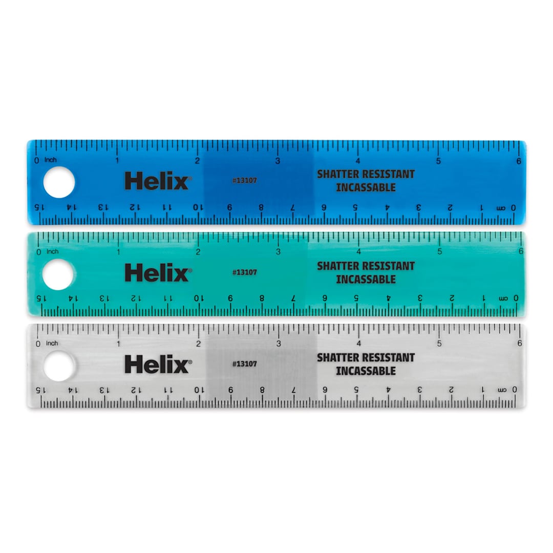 Open in modal - Helix Shatter Resistant Ruler - Closeup of 3 rulers showing measurements