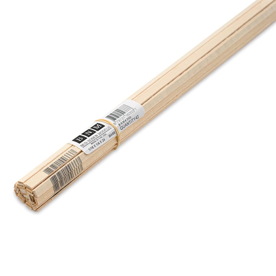 Open in modal - Bud Nosen Basswood Sticks - 1/16" x 1/4" x 24", 42 Sticks - close-up