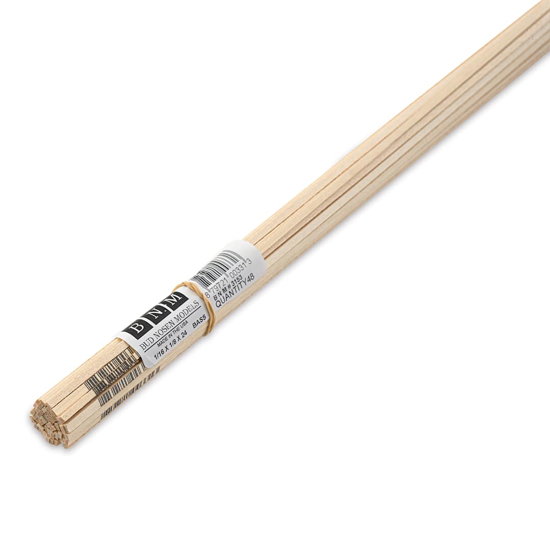 Open in modal - Bud Nosen Basswood Sticks - 1/16" x 1/8" x 24", 48 Sticks - close-up