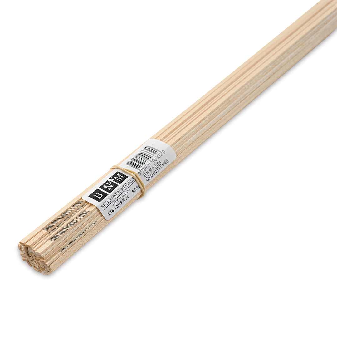 Open in modal - Bud Nosen Basswood Sticks - 1/16" x 3/16" x 24", 45 Sticks - close-up