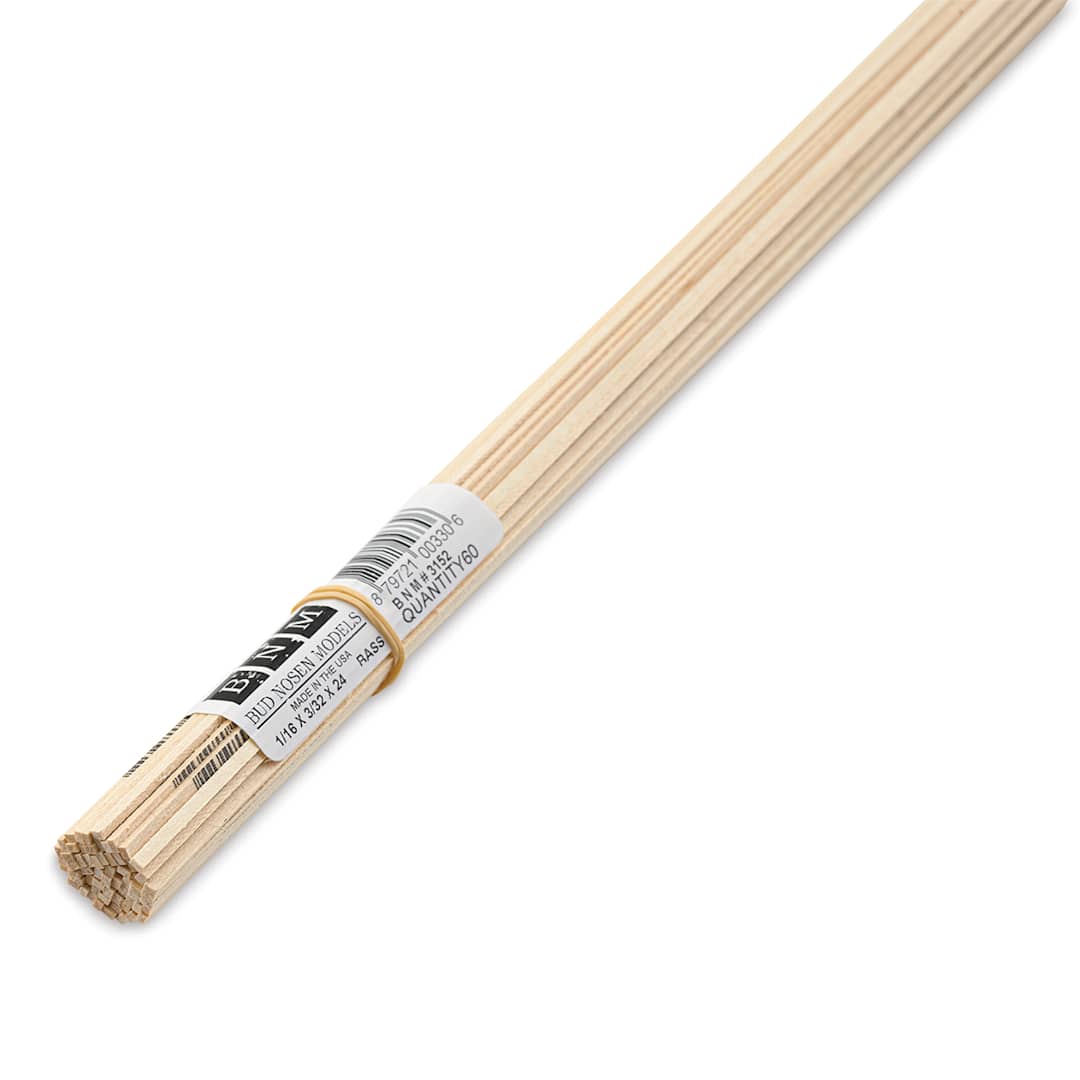Open in modal - Bud Nosen Basswood Sticks - 1/16" x 3/32" x 24", 60 Sticks - close-up