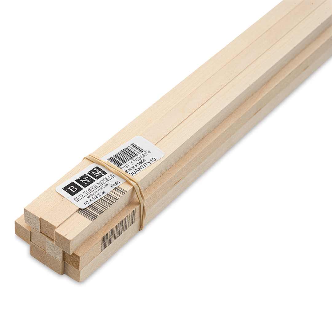 Open in modal - Bud Nosen Basswood Sticks - 1/2" x 1/2" x 24", 10 Sticks - close-up