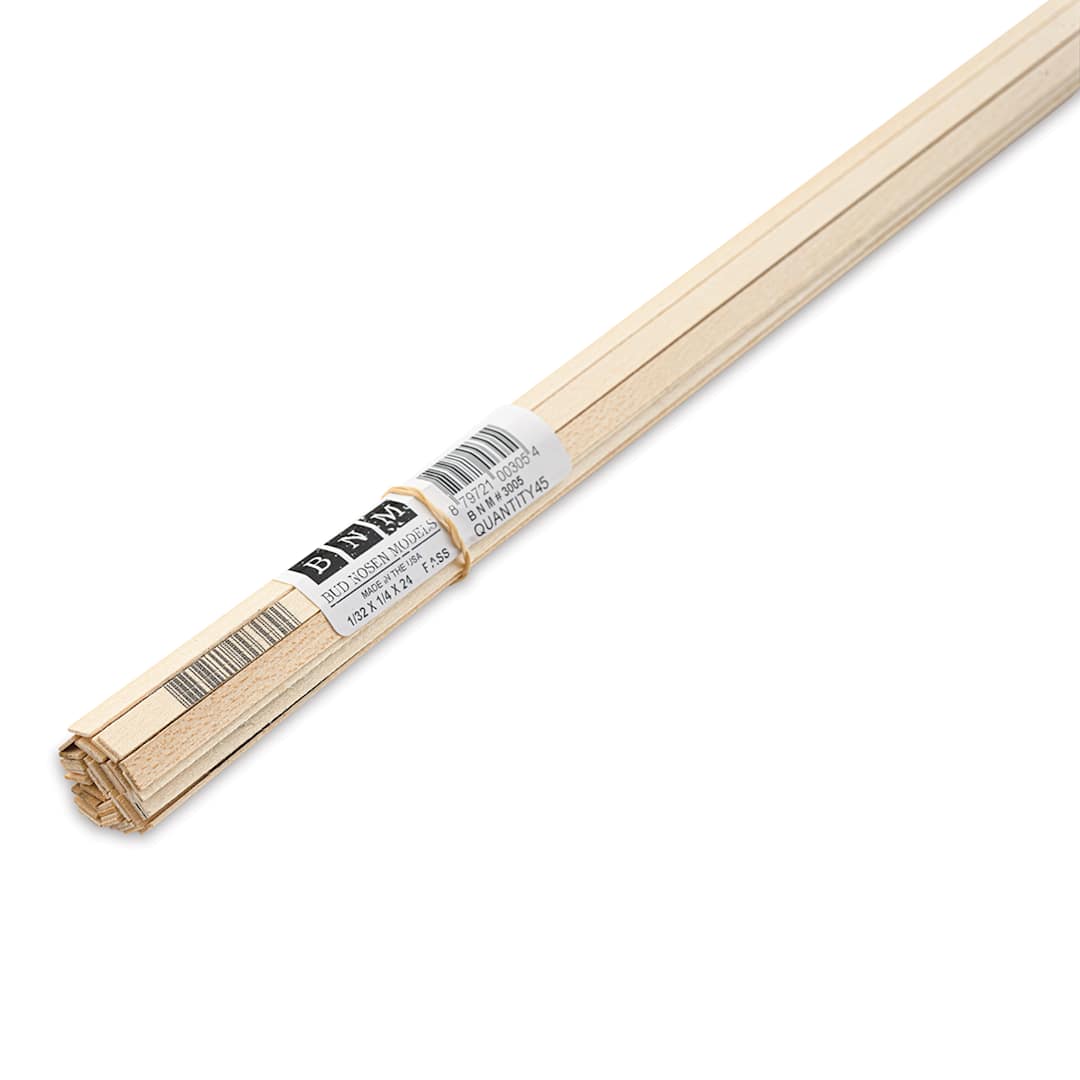 Open in modal - Bud Nosen Basswood Sticks - 1/32" x 1/4" x 24", 45 Sticks - close-up