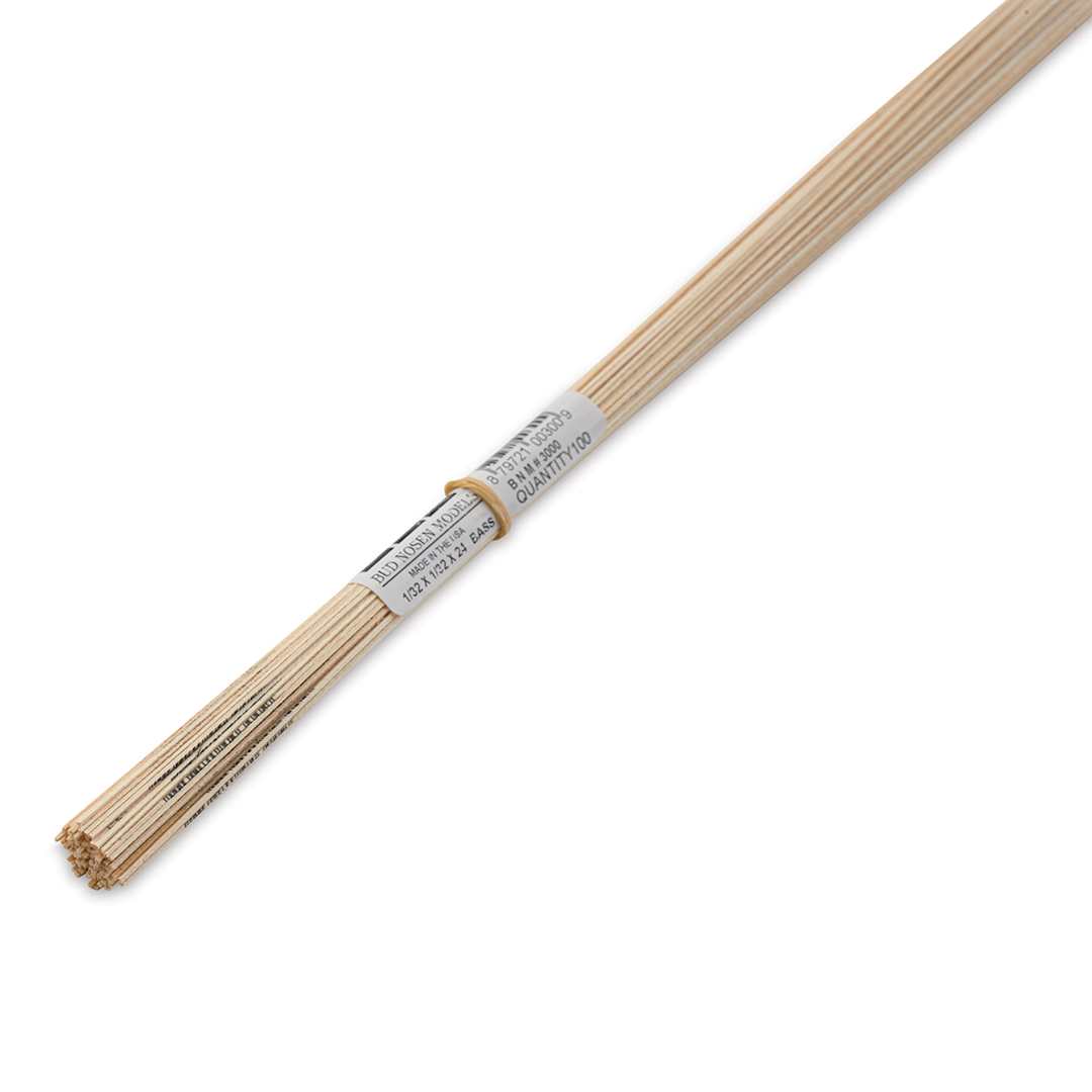 Open in modal - Bud Nosen Basswood Sticks - 1/32" x 1/32" x 24", 100 Sticks - close-up