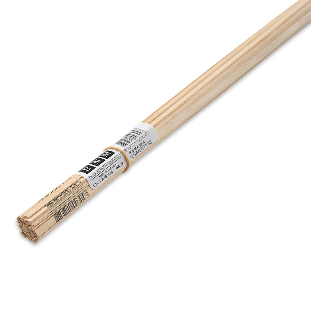 Open in modal - Bud Nosen Basswood Sticks - 1/32" x 3/16" x 24", 50 Sticks - close-up