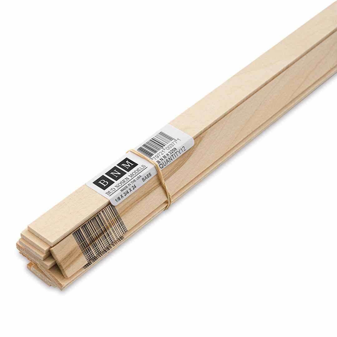 Open in modal - Bud Nosen Basswood Sticks - 1/8" x 3/4" x 24", 12 Sticks - close-up