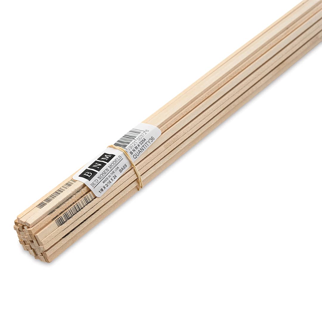 Open in modal - Bud Nosen Basswood Sticks - 1/8" x 3/16" x 24", 36 Sticks - close-up