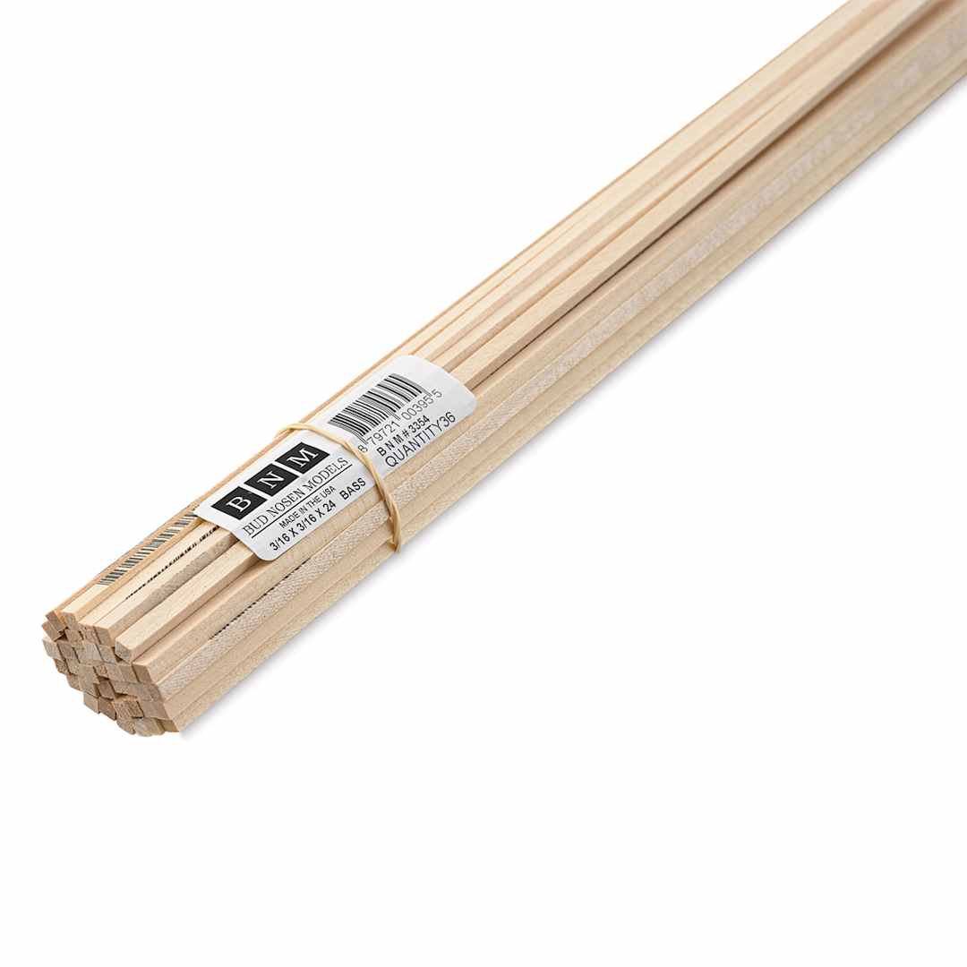 Open in modal - Bud Nosen Basswood Sticks - 3/16" x 3/16" x 24", 36 Sticks - close-up