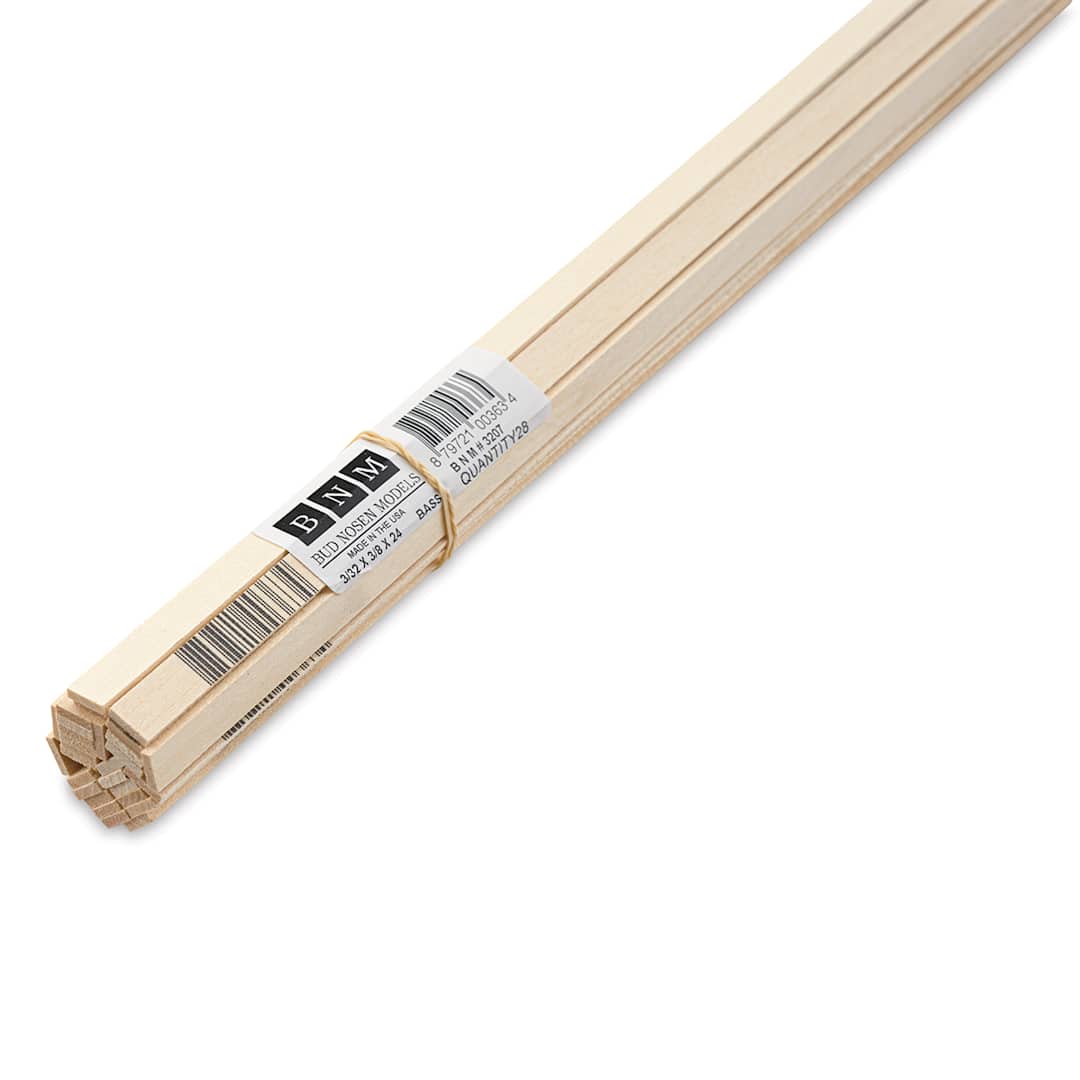 Open in modal - Bud Nosen Basswood Sticks - 3/32" x 3/8" x 24", 28 Sticks - close-up