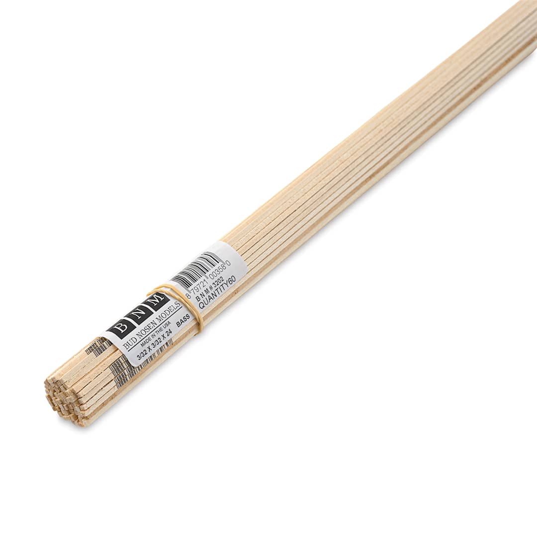 Open in modal - Bud Nosen Basswood Sticks - 3/32" x 3/32" x 24", 60 Sticks - close-up