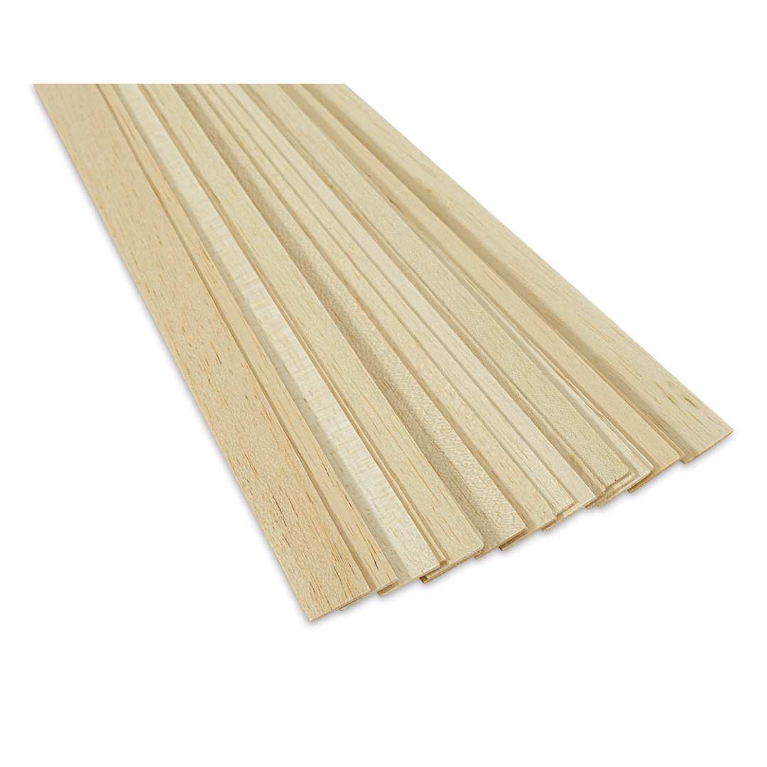 Open in modal - Bud Nosen Balsa Wood Sticks - 1/16" x 1" x 36", Pkg of 20 (view of the ends)