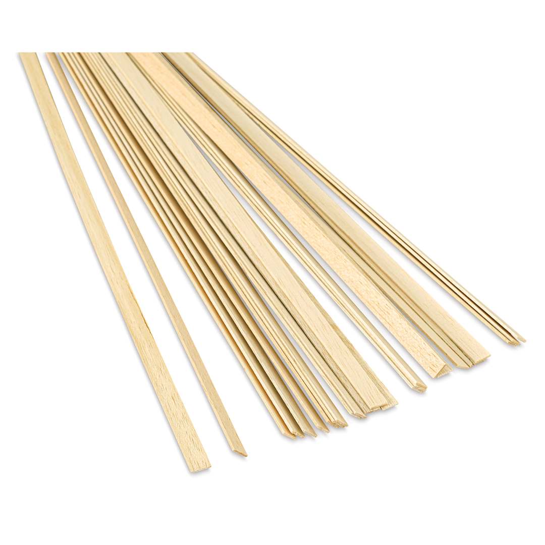 Open in modal - Bud Nosen Balsa Wood Sticks - 1/16" x 1/2" x 36", Pkg of 24 (view of the ends)