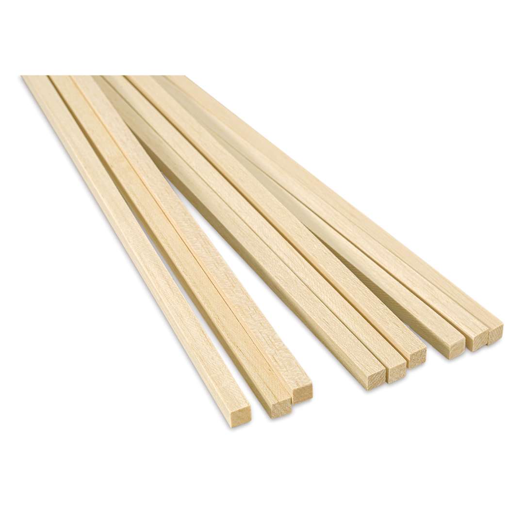 Open in modal - Bud Nosen Balsa Wood Sheets - 1/2" x 1/2" x 36", Pkg of 9 (close-up)