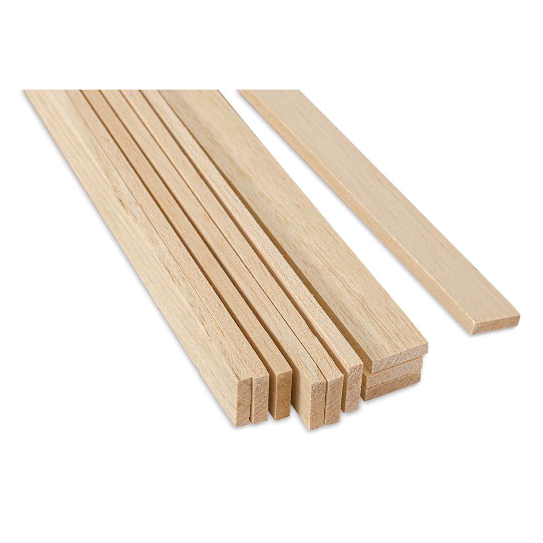 Open in modal - Bud Nosen Balsa Wood Sticks - 1/4" x 1" x 36", Pkg of 10 (view of the ends)