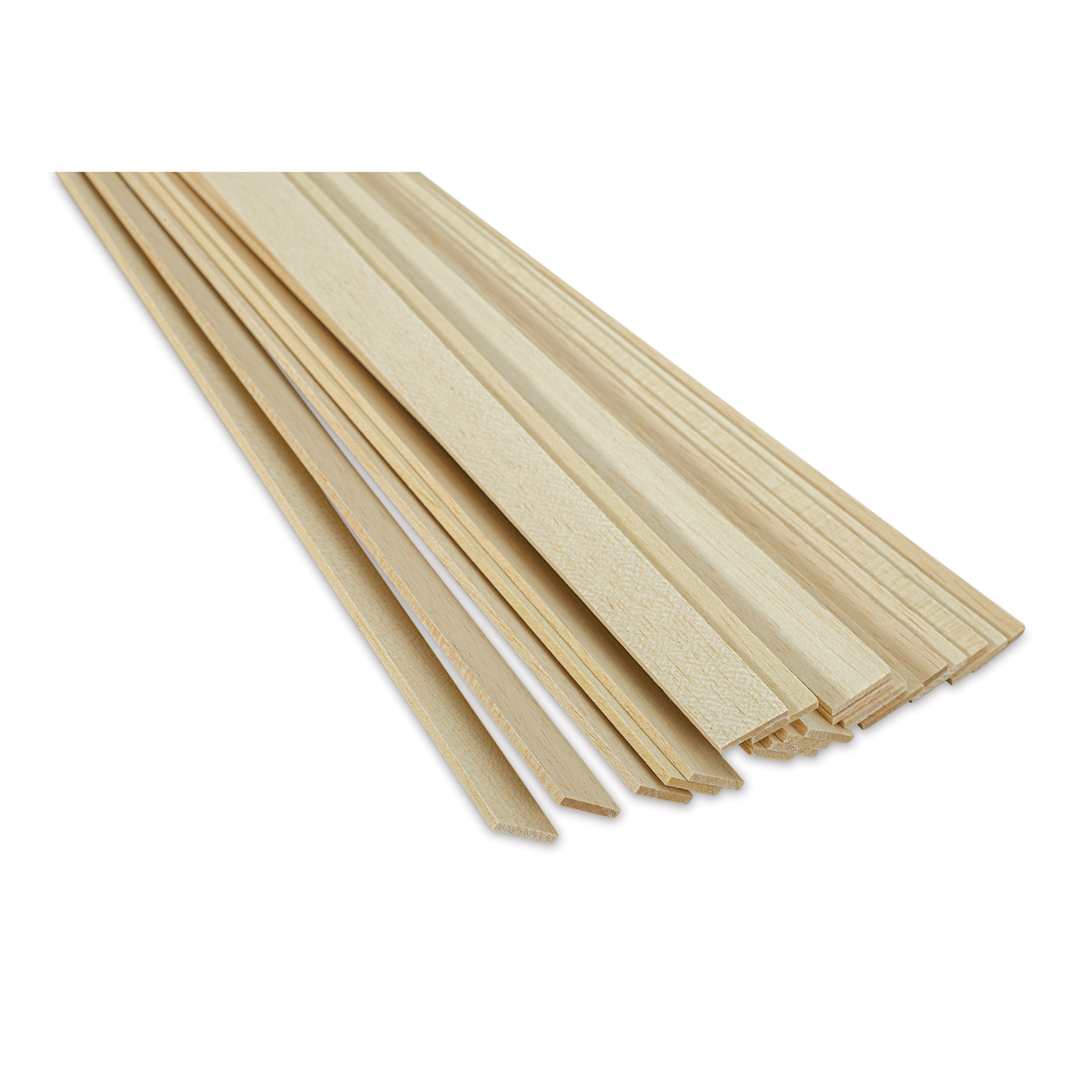 Open in modal - Bud Nosen Balsa Wood Sticks - 1/8" x 1" x 36", Pkg of 20 (view of the ends)