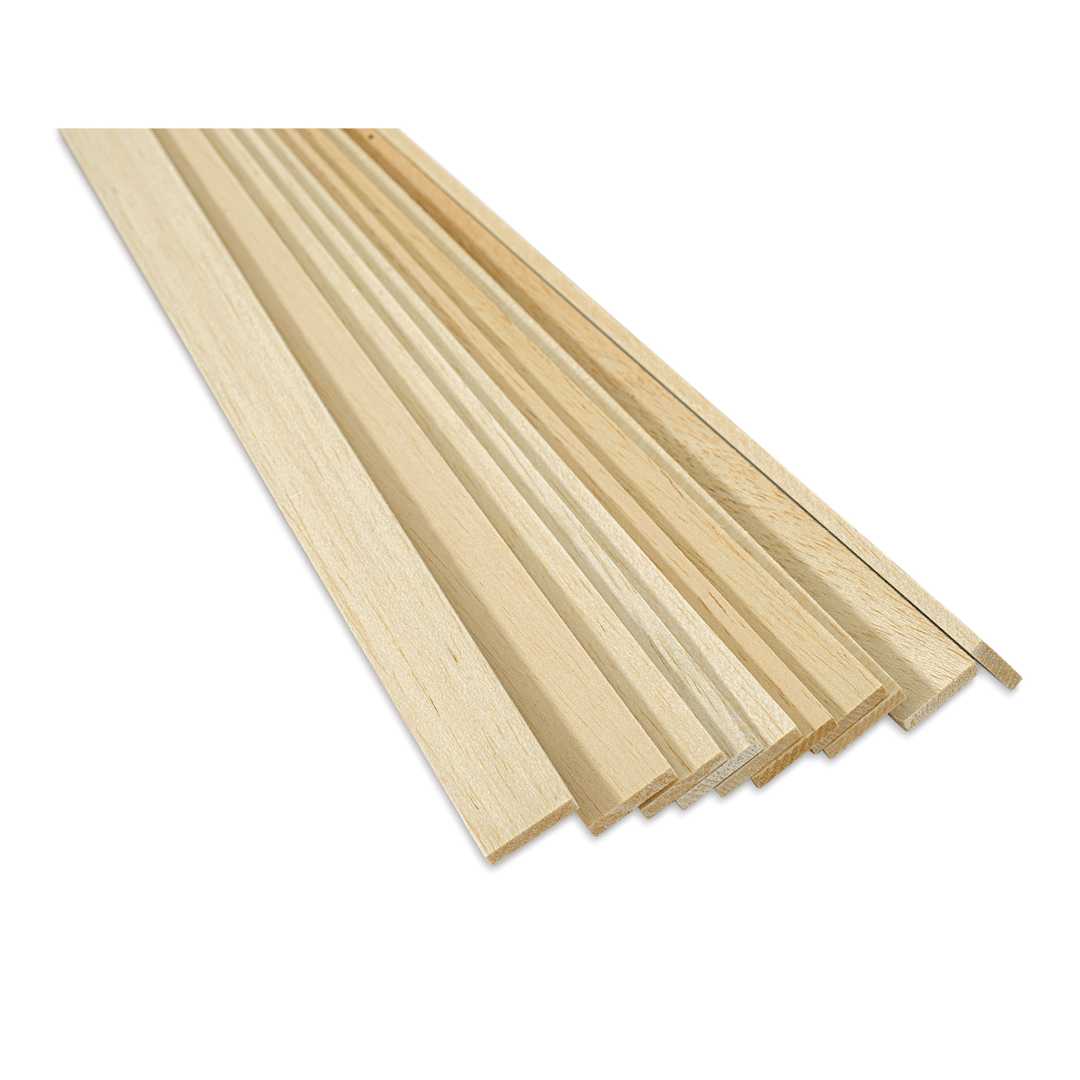 Open in modal - Bud Nosen Balsa Wood Sticks - 3/16" x 1" x 36", Pkg of 10 (view of the ends)